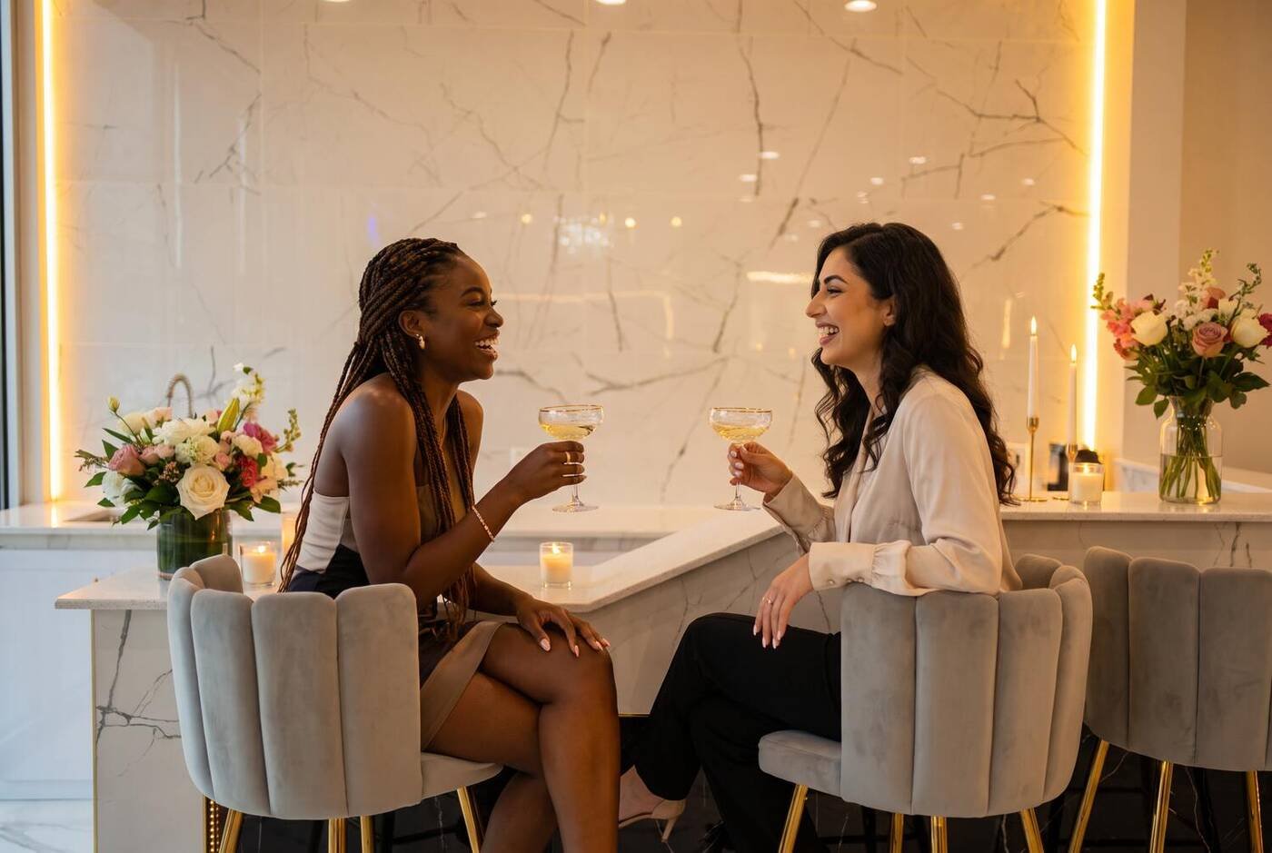 Two guests at the bar inside Greenville Nail Bar