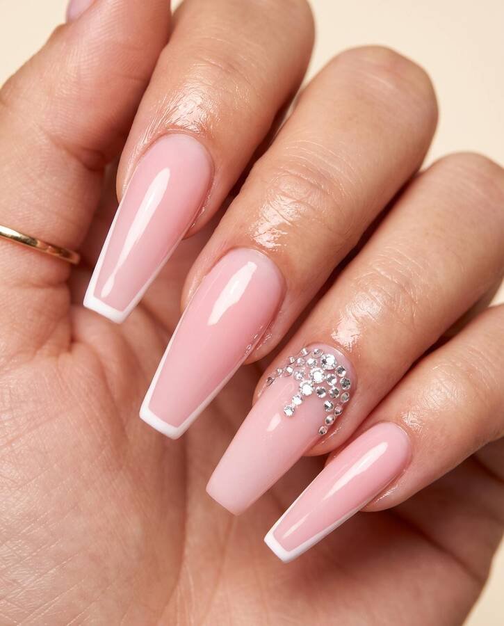 Ballet pink coffin nails with white French tips