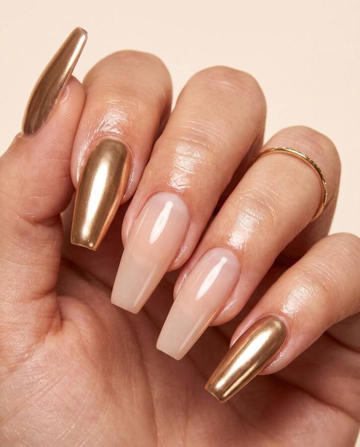 Gel X full set in gold chrome